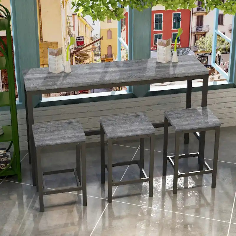 Table de salle à manger de conception moderne, table de pub, ensemble de longue table à manger avec 3 tabourets, assemblage facile