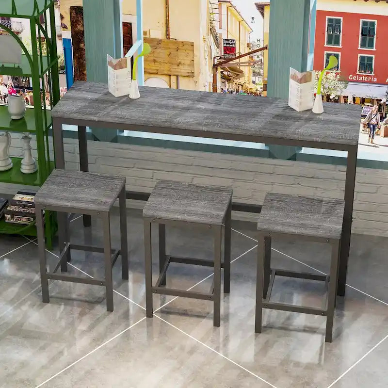 Table de salle à manger de conception moderne, table de pub, ensemble de longue table à manger avec 3 tabourets, assemblage facile