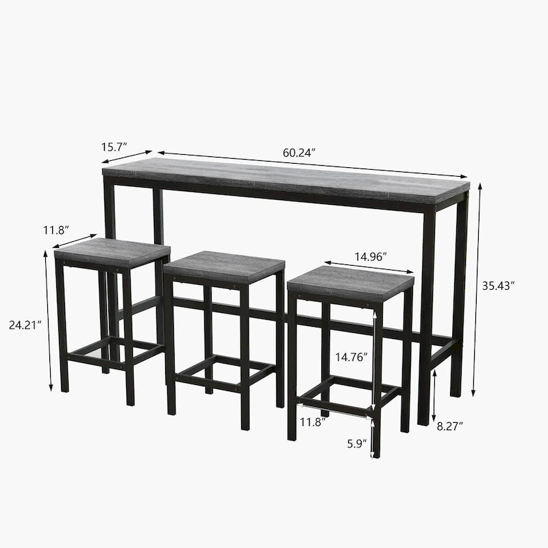 Table de salle à manger de conception moderne, table de pub, ensemble de longue table à manger avec 3 tabourets, assemblage facile