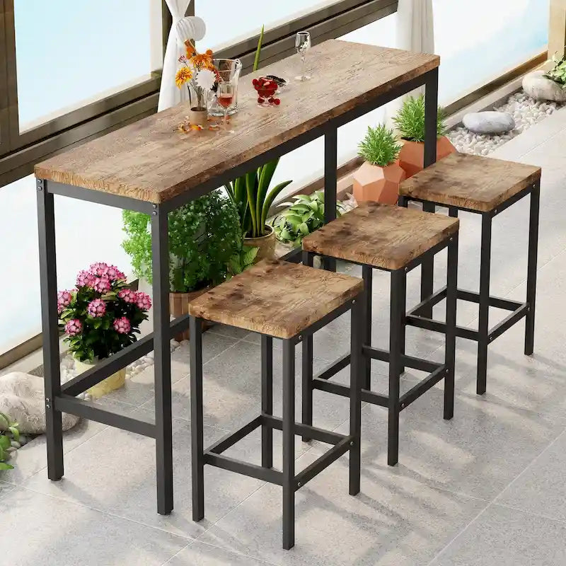 Table de salle à manger de conception moderne, table de pub, ensemble de longue table à manger avec 3 tabourets, assemblage facile