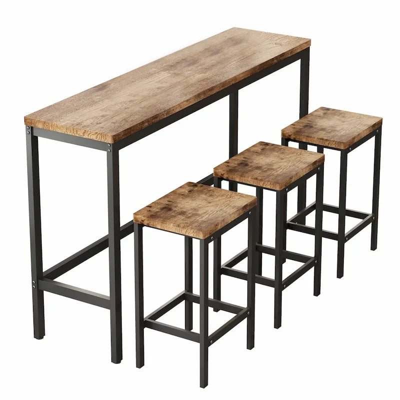 Table de salle à manger de conception moderne, table de pub, ensemble de longue table à manger avec 3 tabourets, assemblage facile