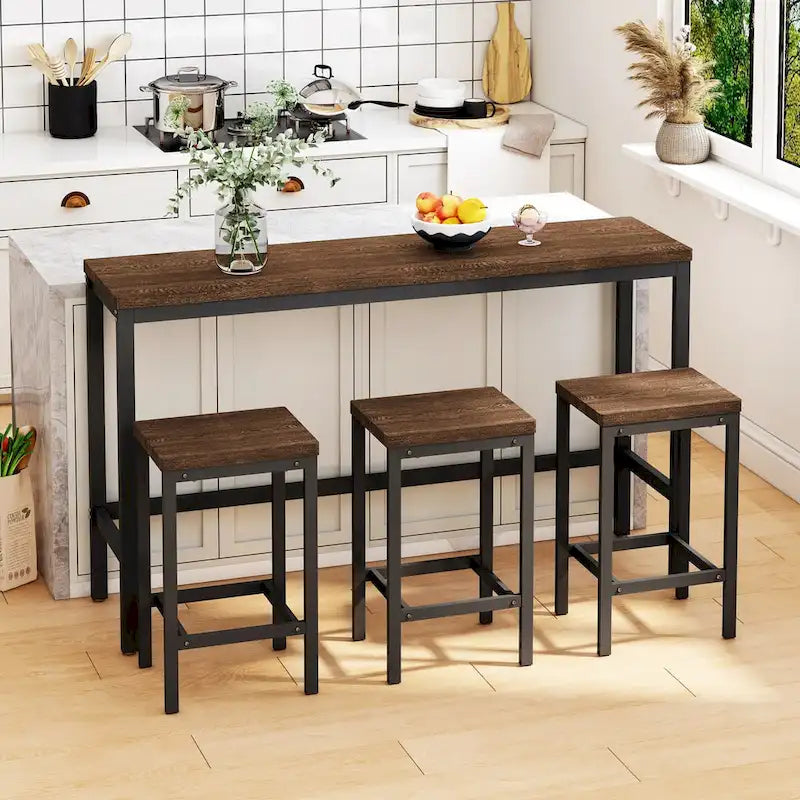 Table de salle à manger de conception moderne, table de pub, ensemble de longue table à manger avec 3 tabourets, assemblage facile
