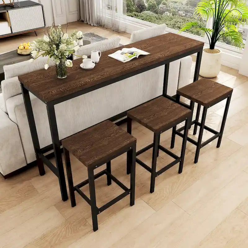 Table de salle à manger de conception moderne, table de pub, ensemble de longue table à manger avec 3 tabourets, assemblage facile