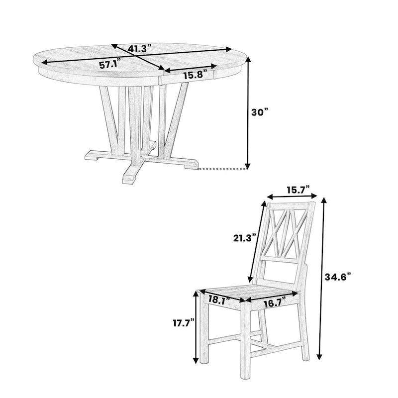 Ensemble de salle à manger extensible avec table ronde à tréteaux et 4 chaises de salle à manger