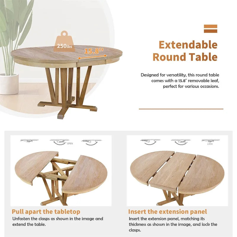 Ensemble de salle à manger extensible avec table ronde à tréteaux et 4 chaises de salle à manger