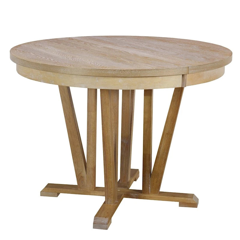 Ensemble de salle à manger extensible avec table ronde à tréteaux et 4 chaises de salle à manger