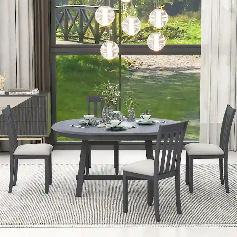 Ensemble table à manger et 4 chaises en bois, table ronde extensible, pour 4 personnes