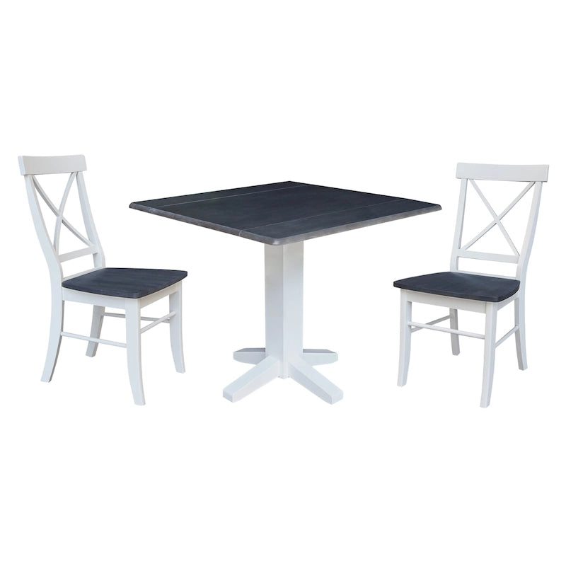 Table de salle à manger carrée en bois massif de 36 po avec 2 rallonges et 2 chaises de salle à manger
