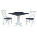 Table de salle à manger carrée en bois massif de 36 po avec 2 rallonges et 2 chaises de salle à manger