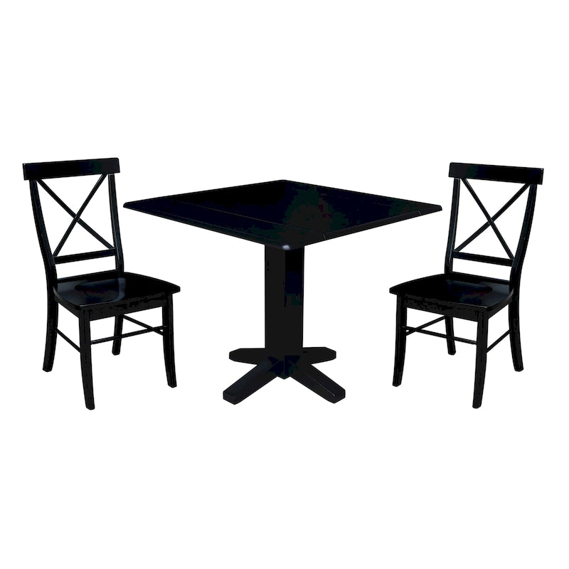 Table de salle à manger carrée en bois massif de 36 po avec 2 rallonges et 2 chaises de salle à manger