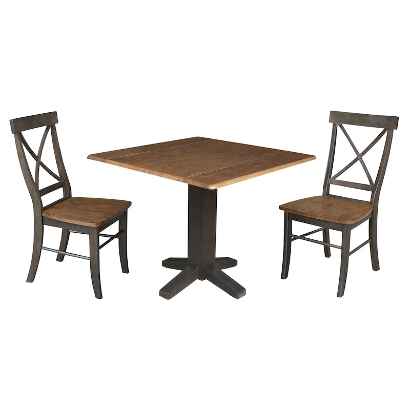 Table de salle à manger carrée en bois massif de 36 po avec 2 rallonges et 2 chaises de salle à manger