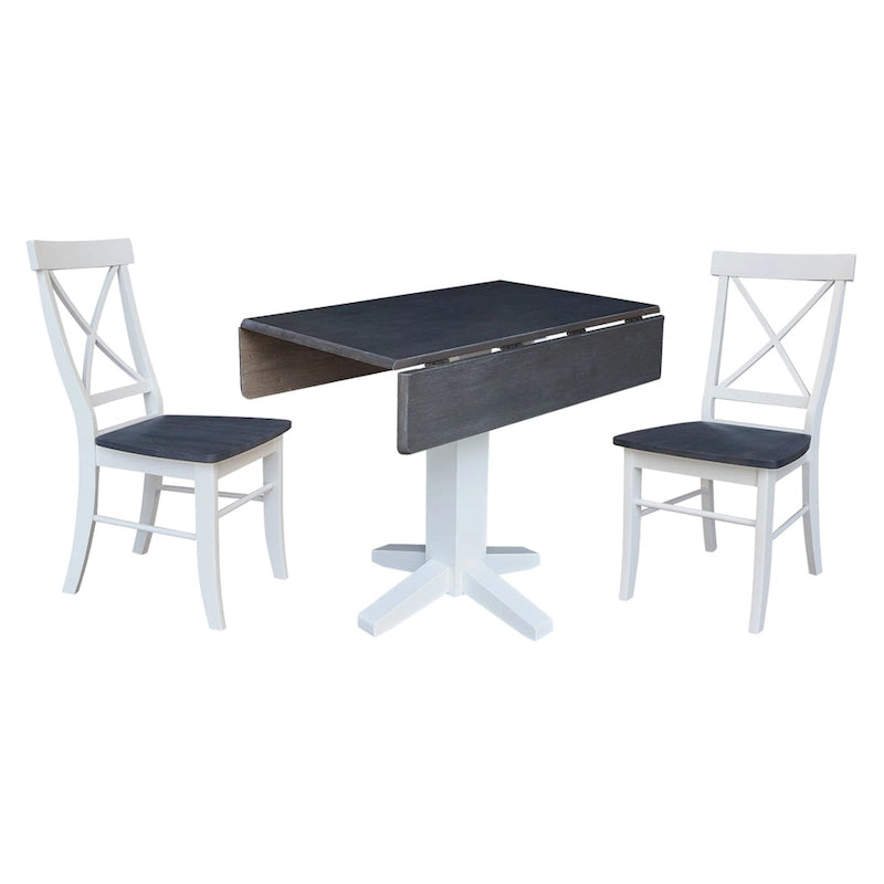 Table de salle à manger carrée en bois massif de 36 po avec 2 rallonges et 2 chaises de salle à manger