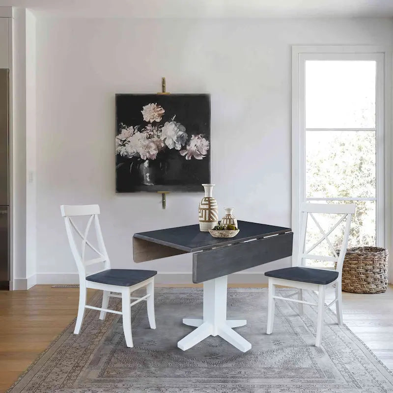 Table de salle à manger carrée en bois massif de 36 po avec 2 rallonges et 2 chaises de salle à manger