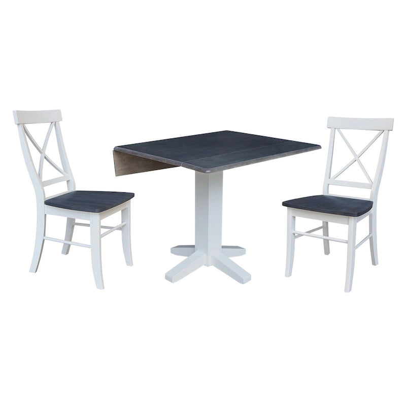 Table de salle à manger carrée en bois massif de 36 po avec 2 rallonges et 2 chaises de salle à manger