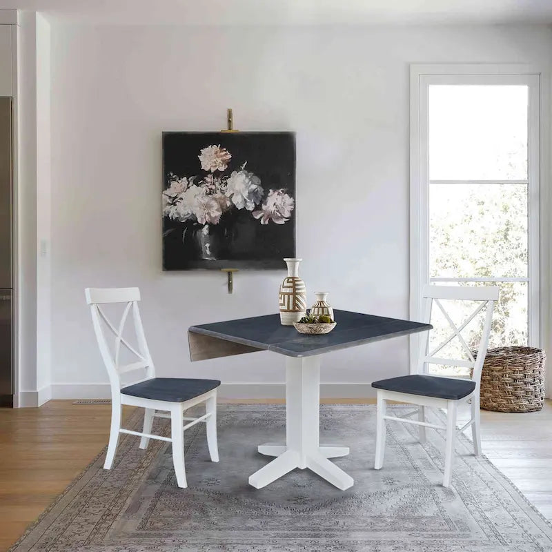 Table de salle à manger carrée en bois massif de 36 po avec 2 rallonges et 2 chaises de salle à manger