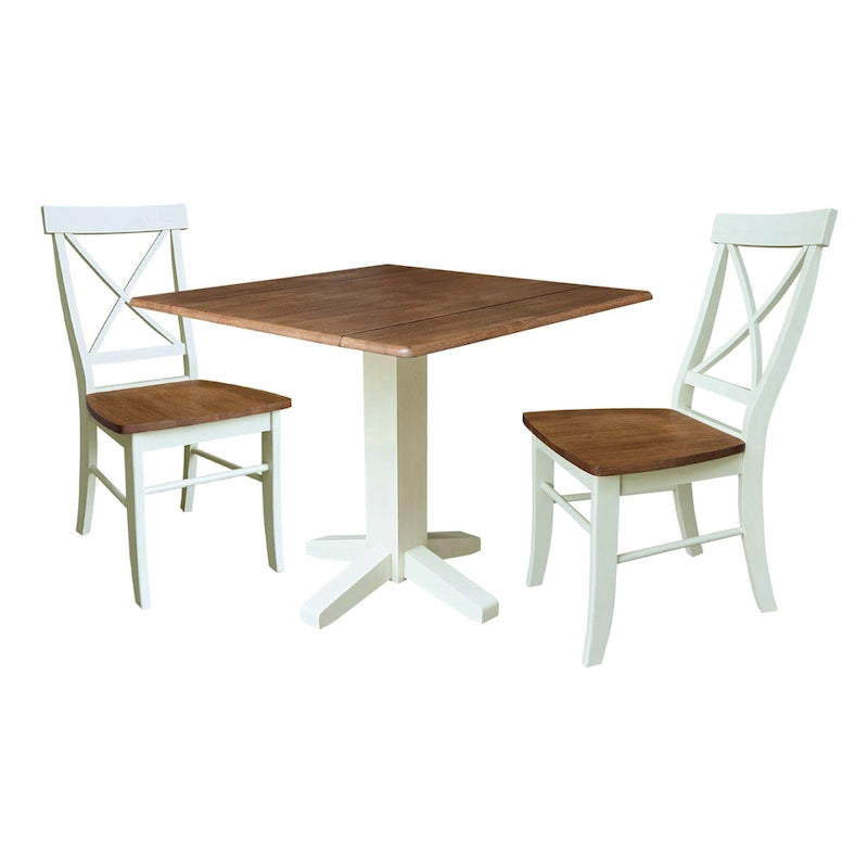 Table de salle à manger carrée en bois massif de 36 po avec 2 rallonges et 2 chaises de salle à manger