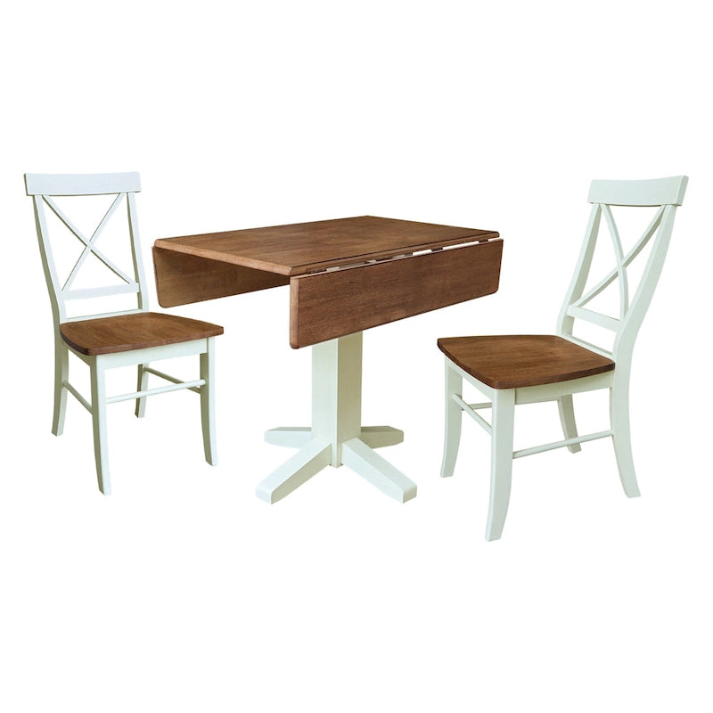 Table de salle à manger carrée en bois massif de 36 po avec 2 rallonges et 2 chaises de salle à manger