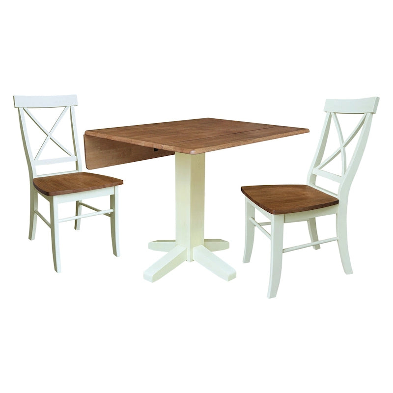 Table de salle à manger carrée en bois massif de 36 po avec 2 rallonges et 2 chaises de salle à manger