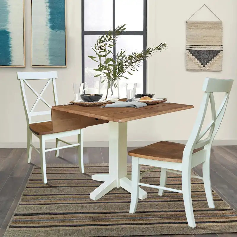 Table de salle à manger carrée en bois massif de 36 po avec 2 rallonges et 2 chaises de salle à manger
