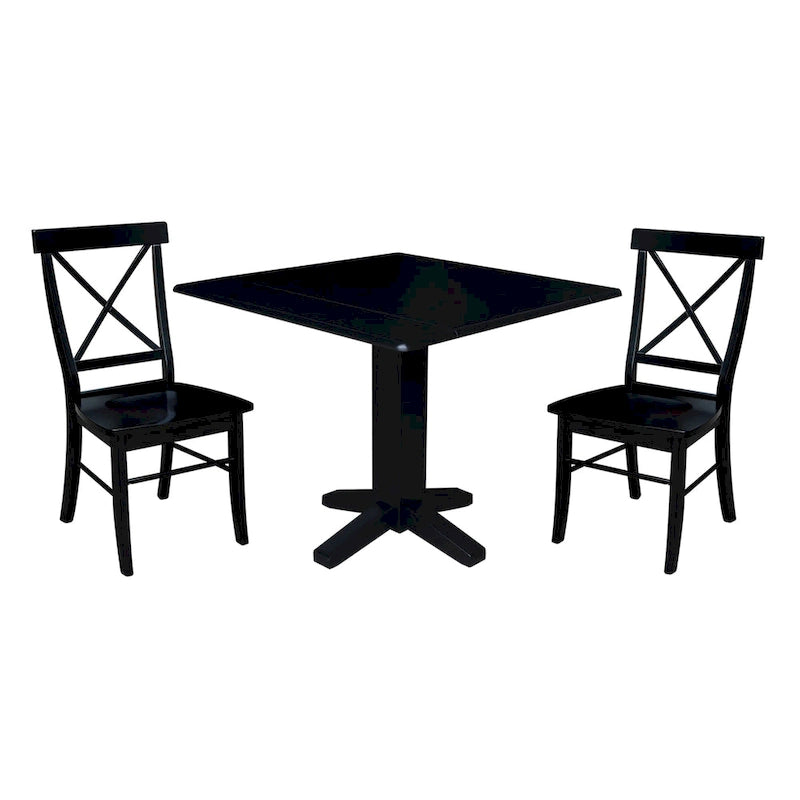 Table de salle à manger carrée en bois massif de 36 po avec 2 rallonges et 2 chaises de salle à manger