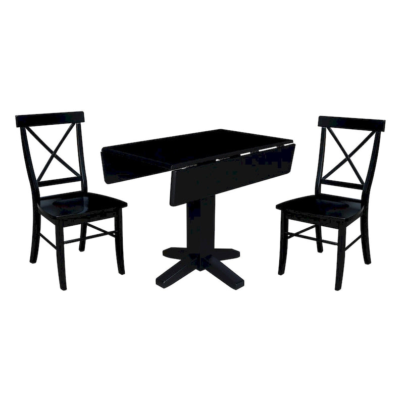 Table de salle à manger carrée en bois massif de 36 po avec 2 rallonges et 2 chaises de salle à manger