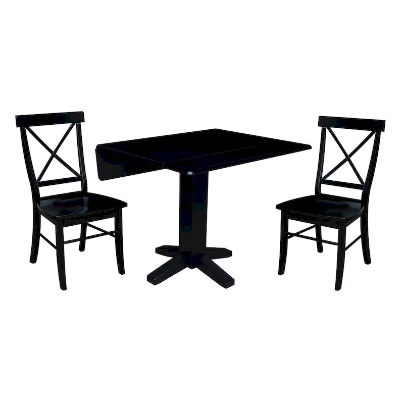 Table de salle à manger carrée en bois massif de 36 po avec 2 rallonges et 2 chaises de salle à manger