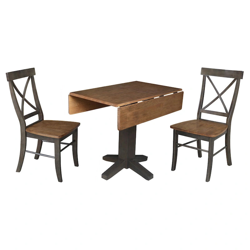 Table de salle à manger carrée en bois massif de 36 po avec 2 rallonges et 2 chaises de salle à manger
