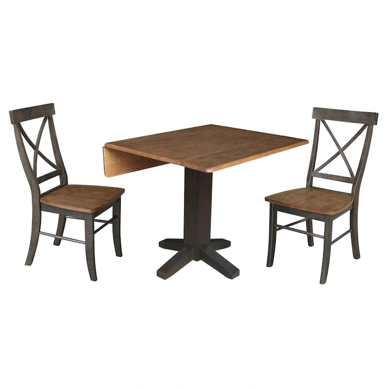 Table de salle à manger carrée en bois massif de 36 po avec 2 rallonges et 2 chaises de salle à manger