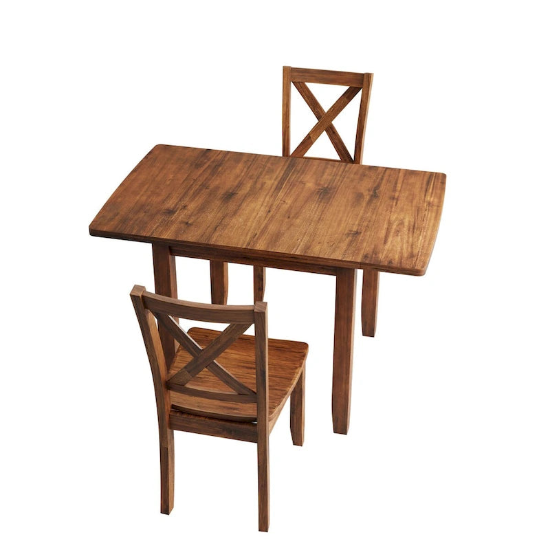 Ensemble de salle à manger 3 pièces avec table à rabats en bois pour coin-repas