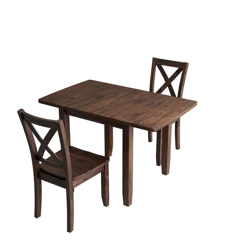 Ensemble de salle à manger 3 pièces avec table à rabats en bois pour coin-repas