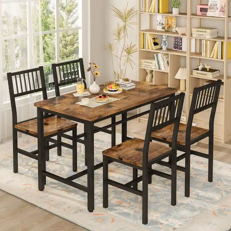 4 - Person Dining Set, 5 Piece Dining Room Table Set with Metal Frame for Breakfast, Dining, Kitchen