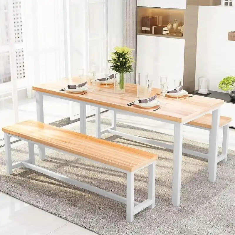 Ensemble de salle à manger charmant et de style simple avec une table et deux bancs, avec patins de protection, pour la cuisine et la salle à manger