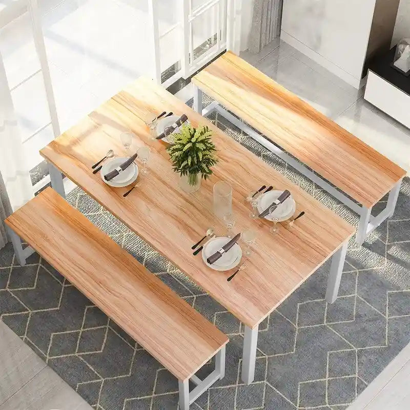 Ensemble de salle à manger charmant et de style simple avec une table et deux bancs, avec patins de protection, pour la cuisine et la salle à manger