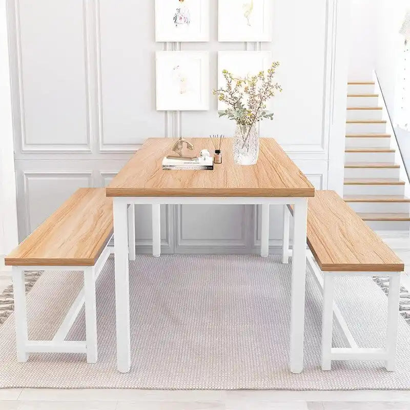 Ensemble de salle à manger charmant et de style simple avec une table et deux bancs, avec patins de protection, pour la cuisine et la salle à manger