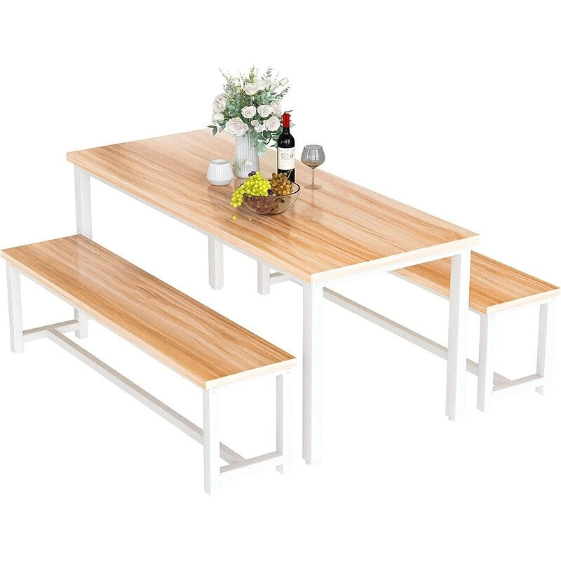Ensemble de salle à manger charmant et de style simple avec une table et deux bancs, avec patins de protection, pour la cuisine et la salle à manger