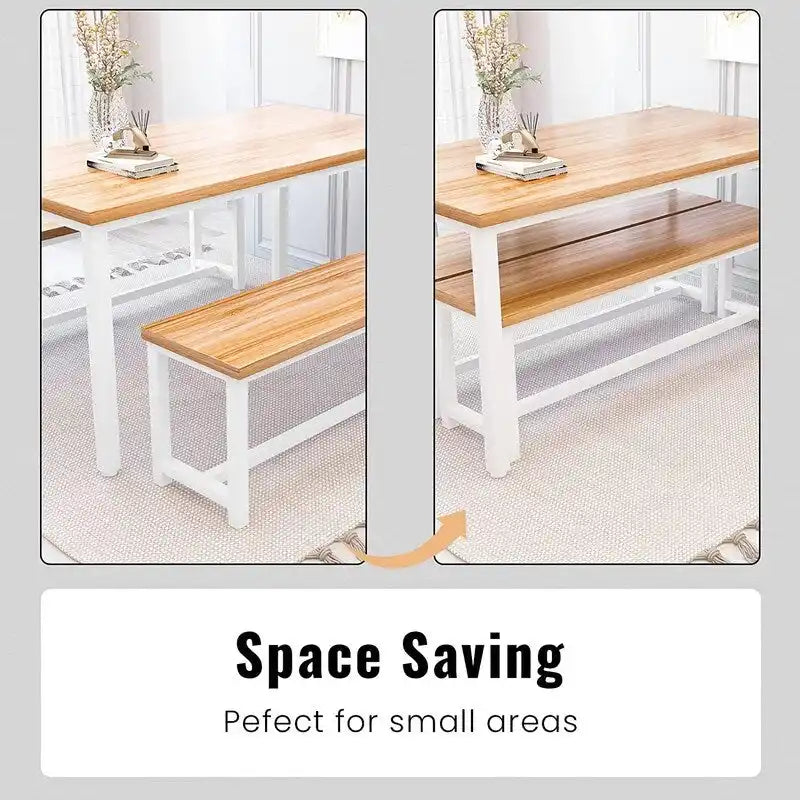Ensemble de salle à manger charmant et de style simple avec une table et deux bancs, avec patins de protection, pour la cuisine et la salle à manger