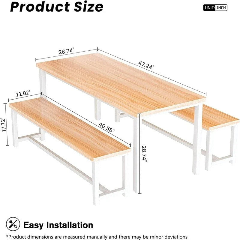Ensemble de salle à manger charmant et de style simple avec une table et deux bancs, avec patins de protection, pour la cuisine et la salle à manger