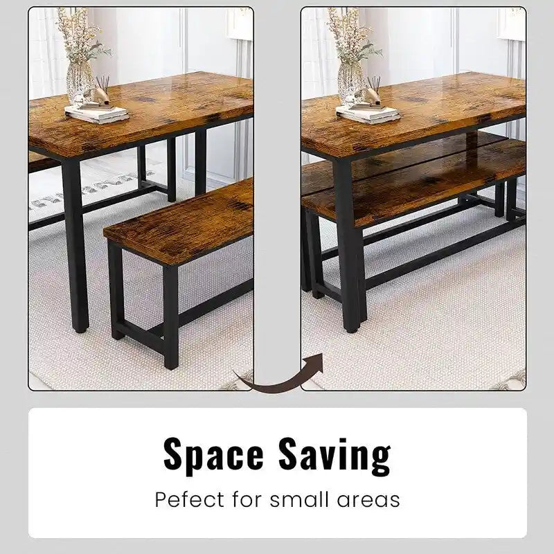Ensemble de salle à manger charmant et de style simple avec une table et deux bancs, avec patins de protection, pour la cuisine et la salle à manger