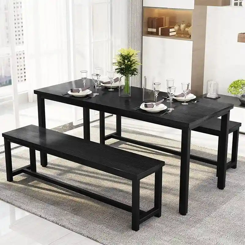 Ensemble de salle à manger charmant et de style simple avec une table et deux bancs, avec patins de protection, pour la cuisine et la salle à manger