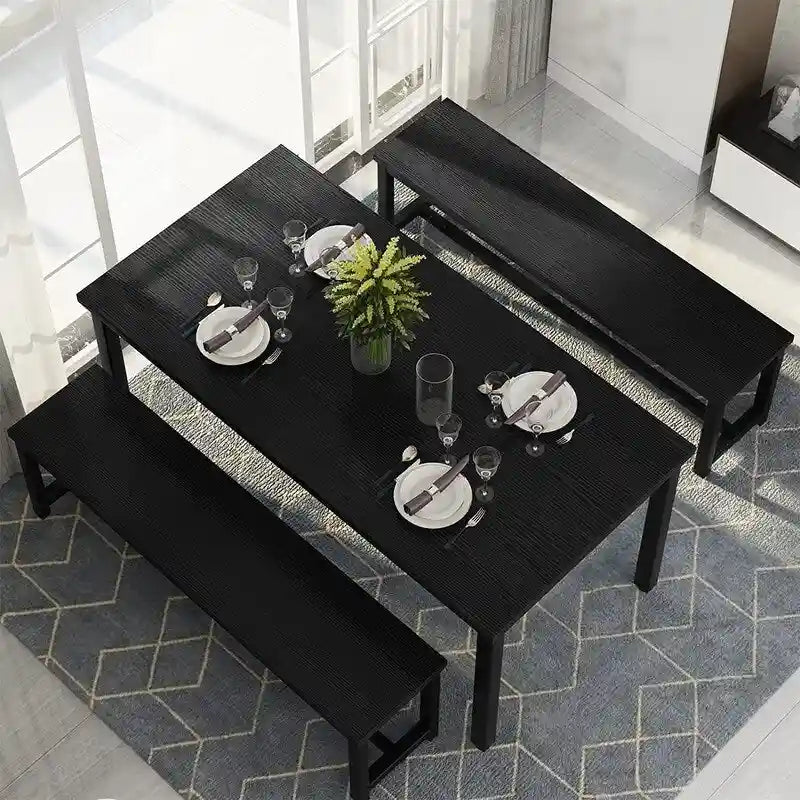 Ensemble de salle à manger charmant et de style simple avec une table et deux bancs, avec patins de protection, pour la cuisine et la salle à manger