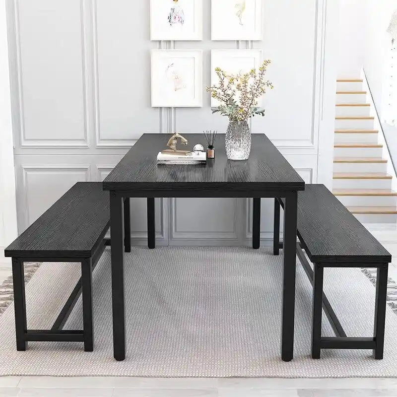 Ensemble de salle à manger charmant et de style simple avec une table et deux bancs, avec patins de protection, pour la cuisine et la salle à manger