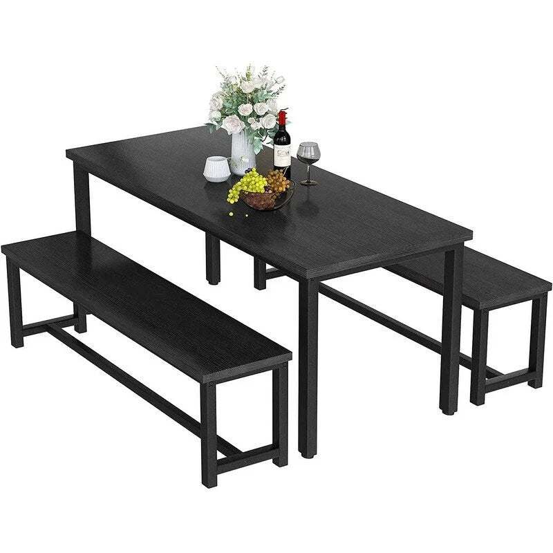 Ensemble de salle à manger charmant et de style simple avec une table et deux bancs, avec patins de protection, pour la cuisine et la salle à manger