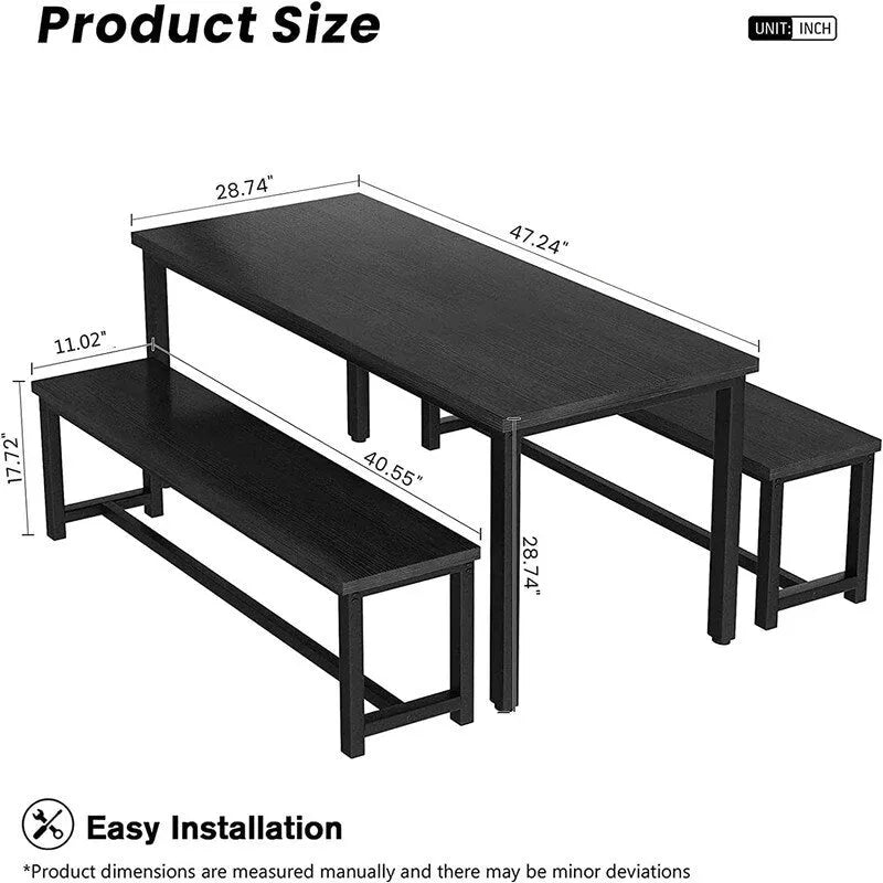 Ensemble de salle à manger charmant et de style simple avec une table et deux bancs, avec patins de protection, pour la cuisine et la salle à manger