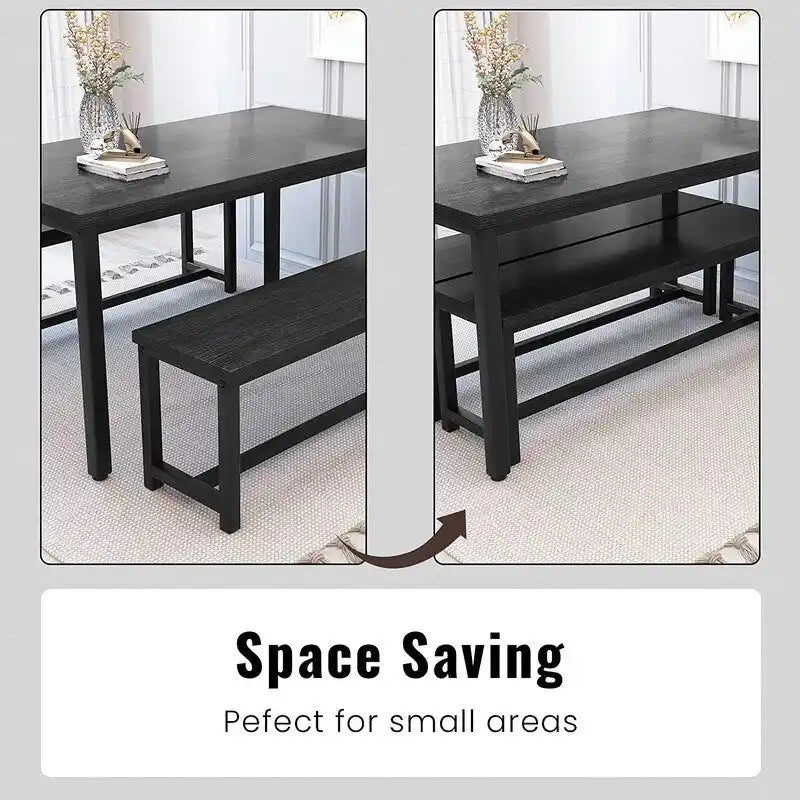 Ensemble de salle à manger charmant et de style simple avec une table et deux bancs, avec patins de protection, pour la cuisine et la salle à manger