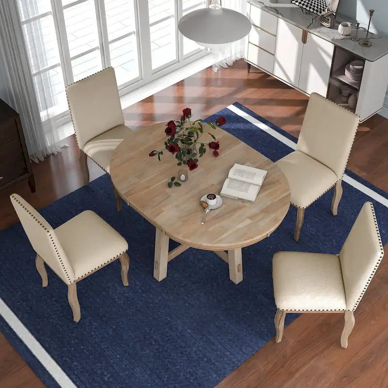 Ensemble de salle à manger 5 pièces avec table à manger ronde extensible et chaises