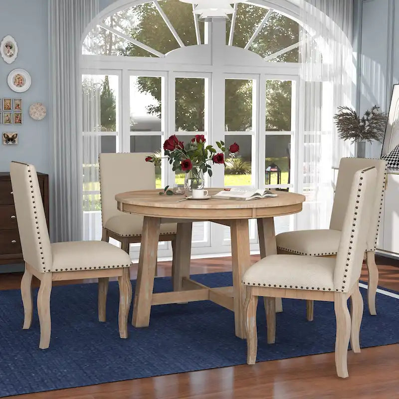 Ensemble de salle à manger 5 pièces avec table à manger ronde extensible et chaises