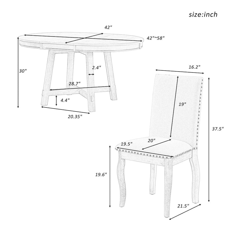 Ensemble de salle à manger 5 pièces avec table à manger ronde extensible et chaises