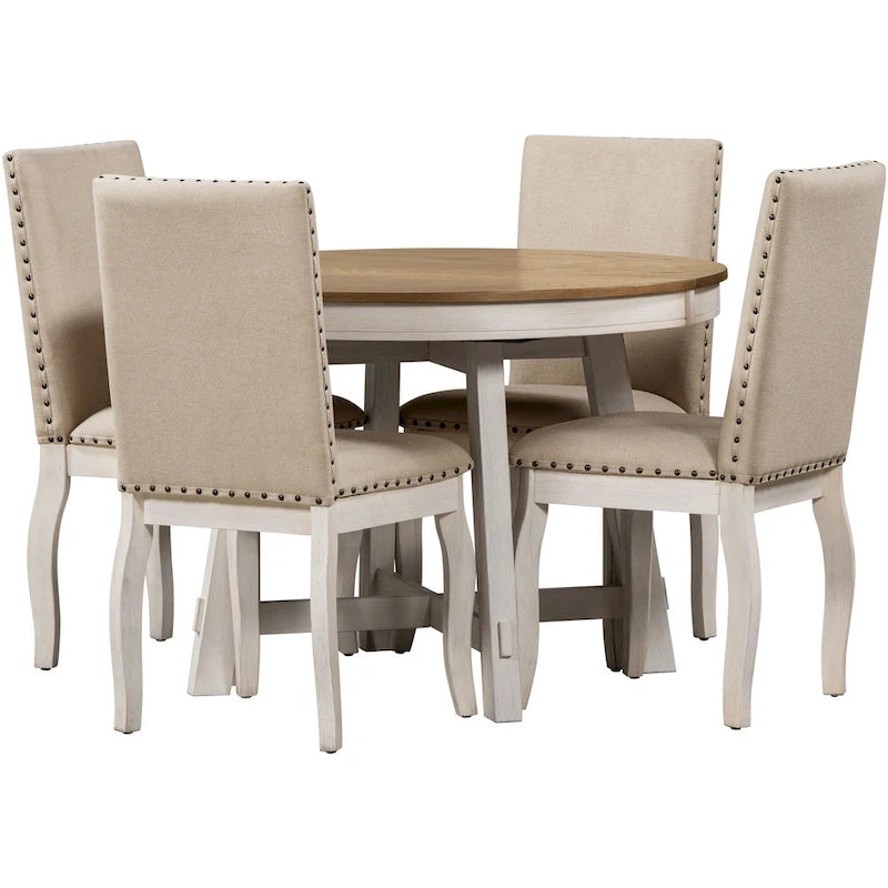 Ensemble de salle à manger 5 pièces avec table à manger ronde extensible et chaises