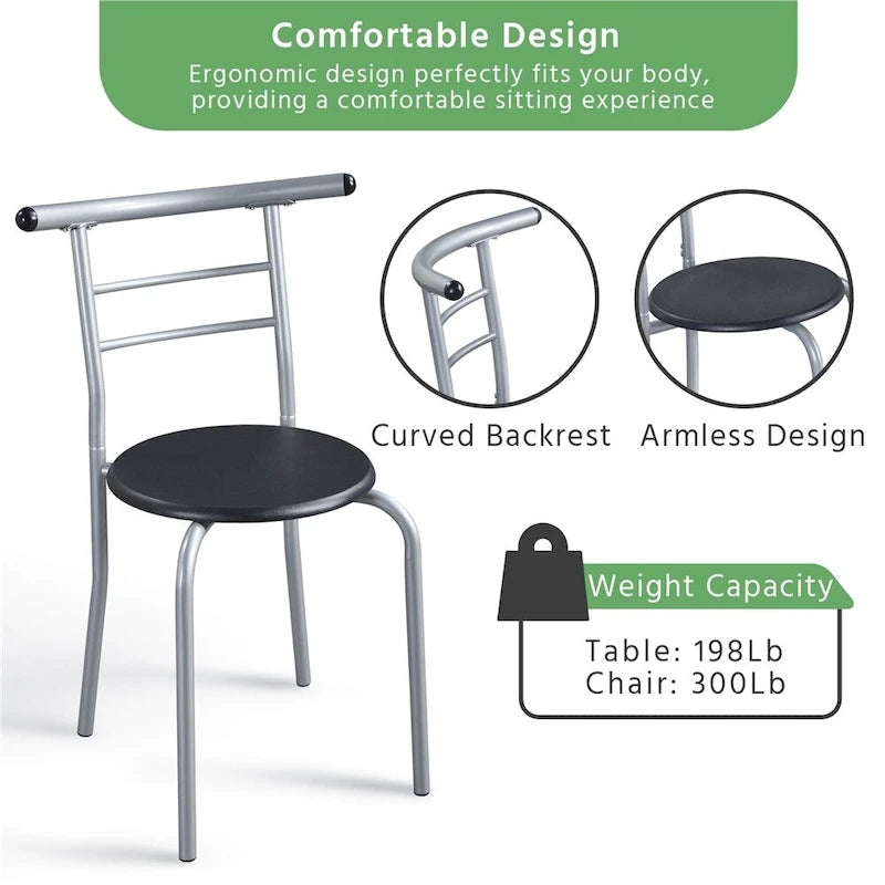Ensemble Table et Chaises de Salle à Manger Rondes Modernes Yaheetech, 3 Pièces