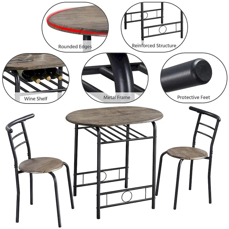 Ensemble Table et Chaises de Salle à Manger Rondes Modernes Yaheetech, 3 Pièces